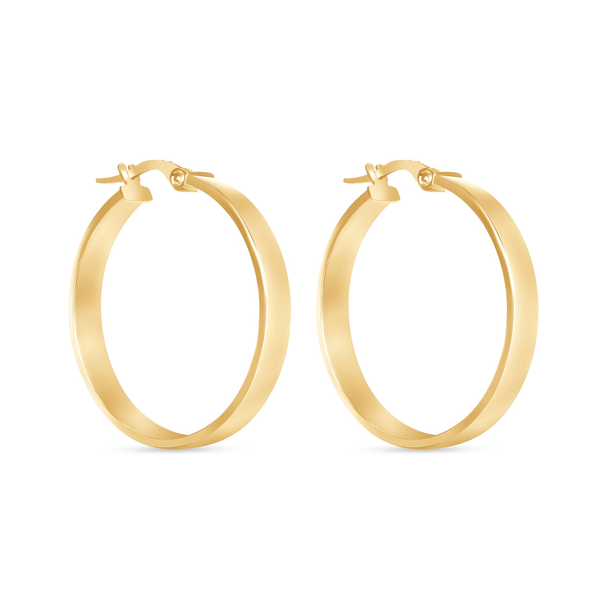 14K Gold Large Wide Flat Hoop Earrings