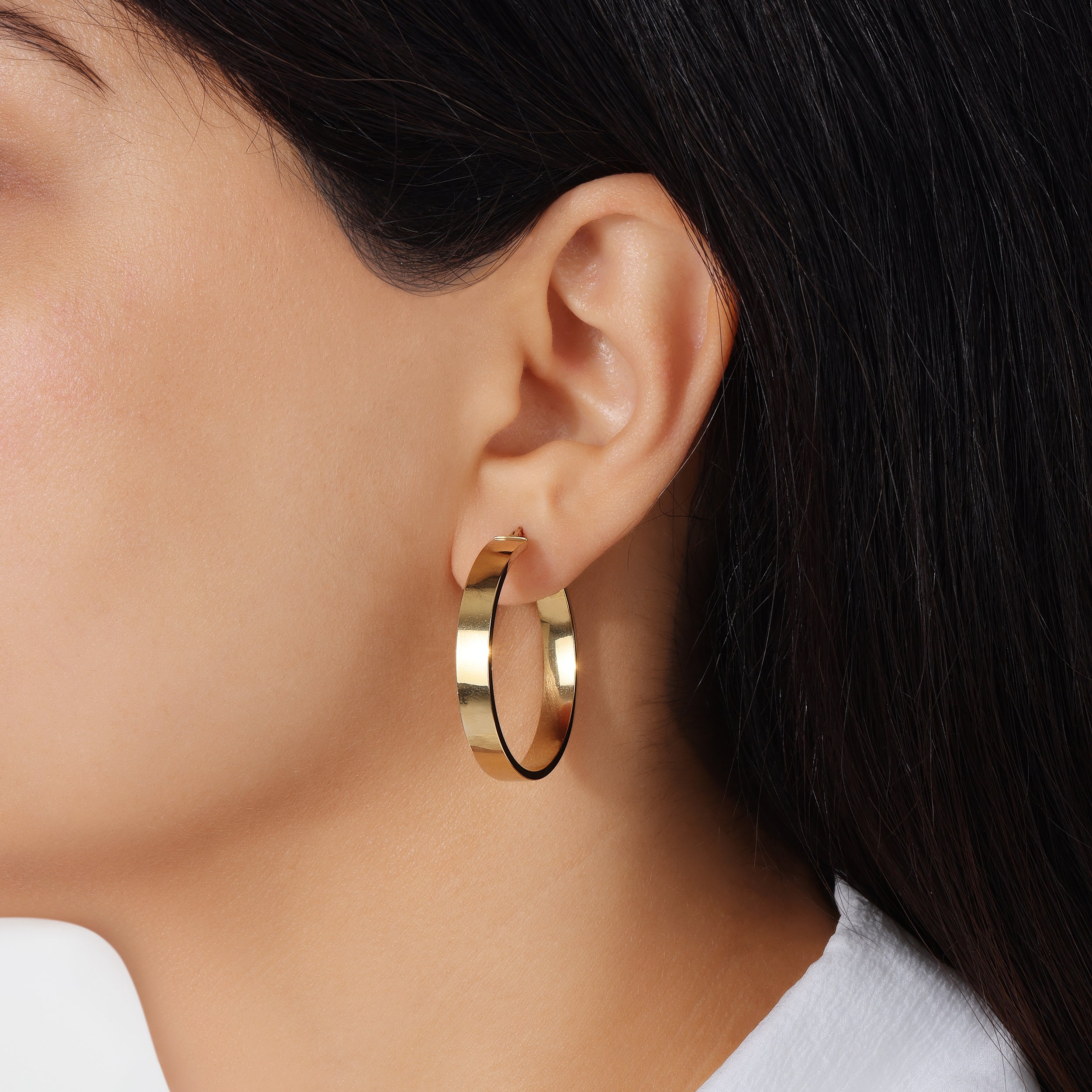 14K Gold Large Wide Flat Hoop Earrings