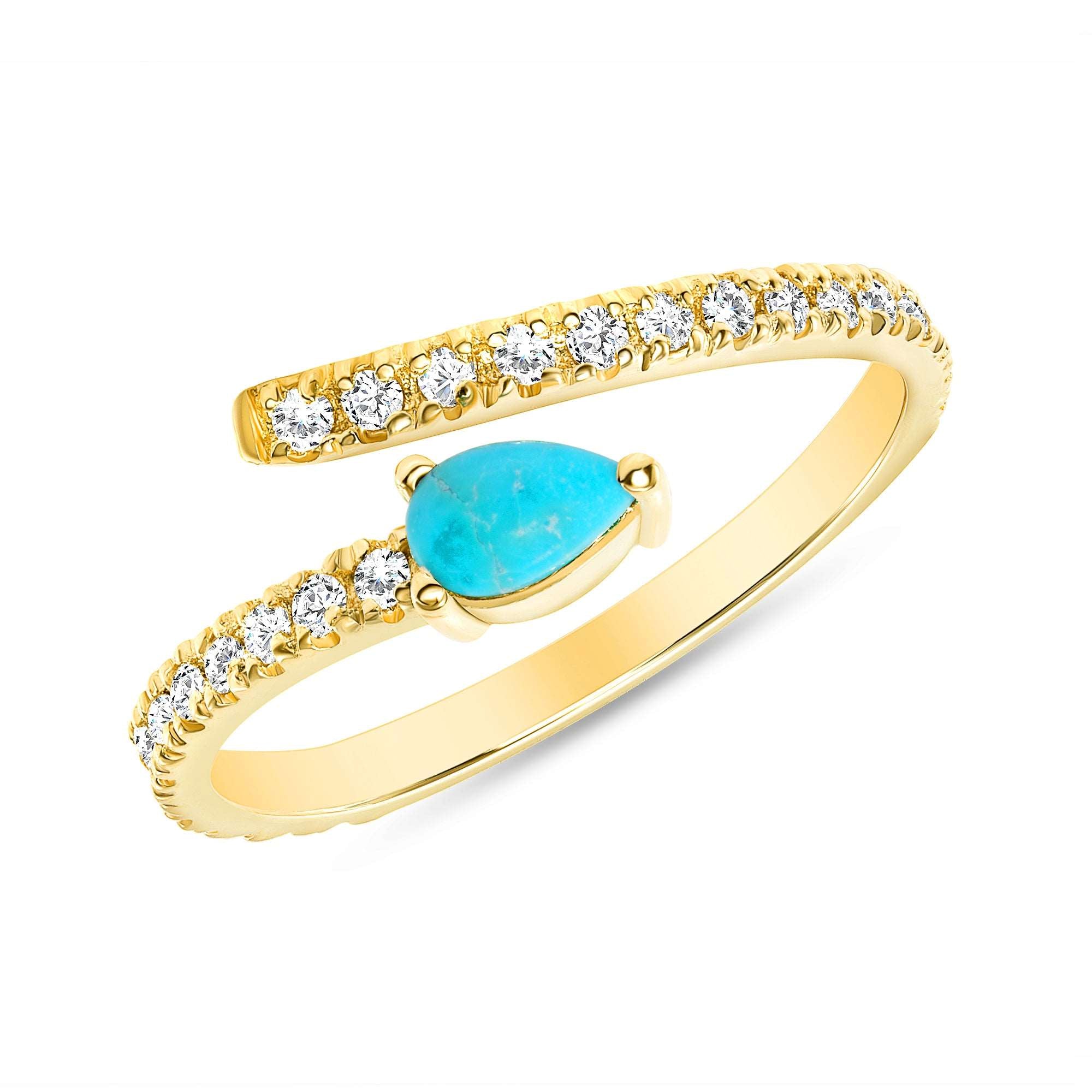 14K Diamond and Turquoise Bypass Stacking Ring - Abtin & Company