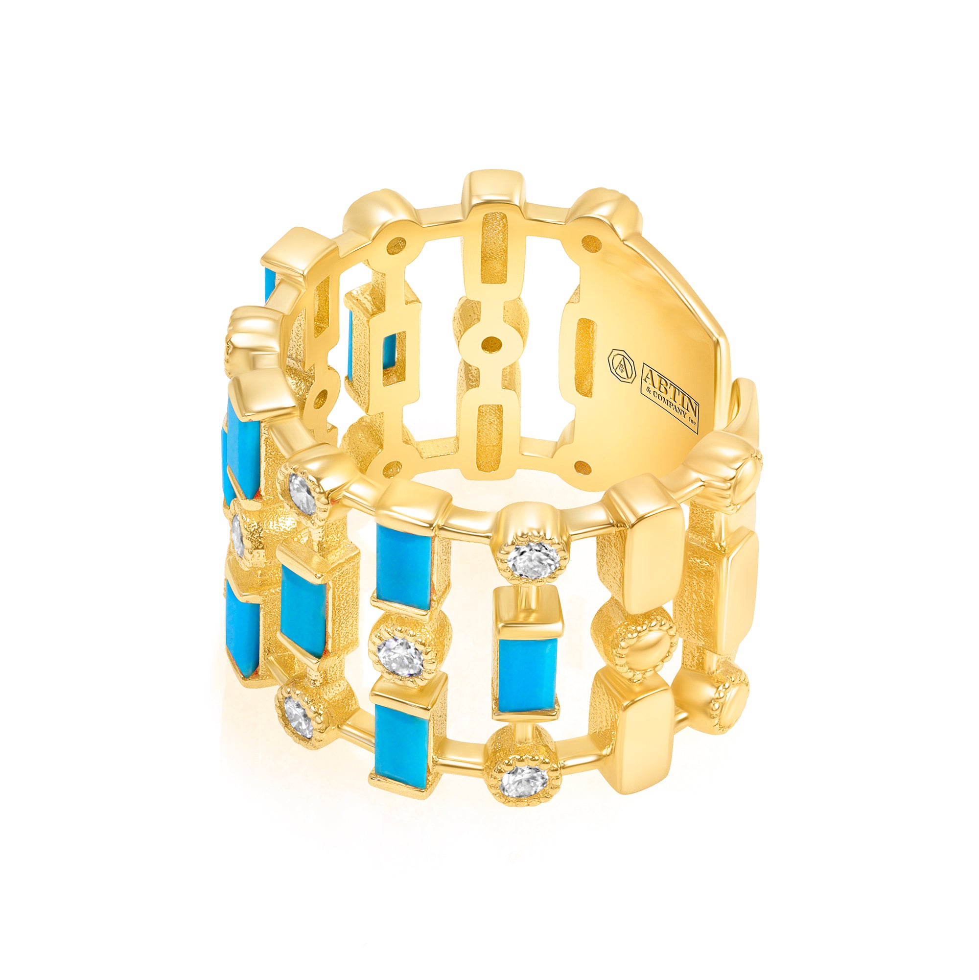 14K Yellow Gold Diamond & Turquoise Lace Cigar Band - Abtin & Company