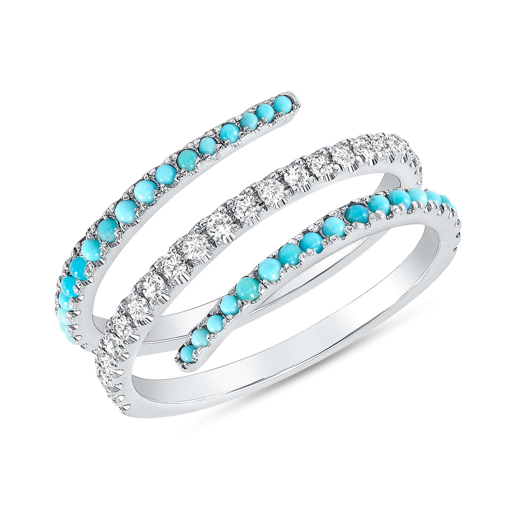 14K Gold Diamond and Turquoise Spiral Ring - Abtin & Company