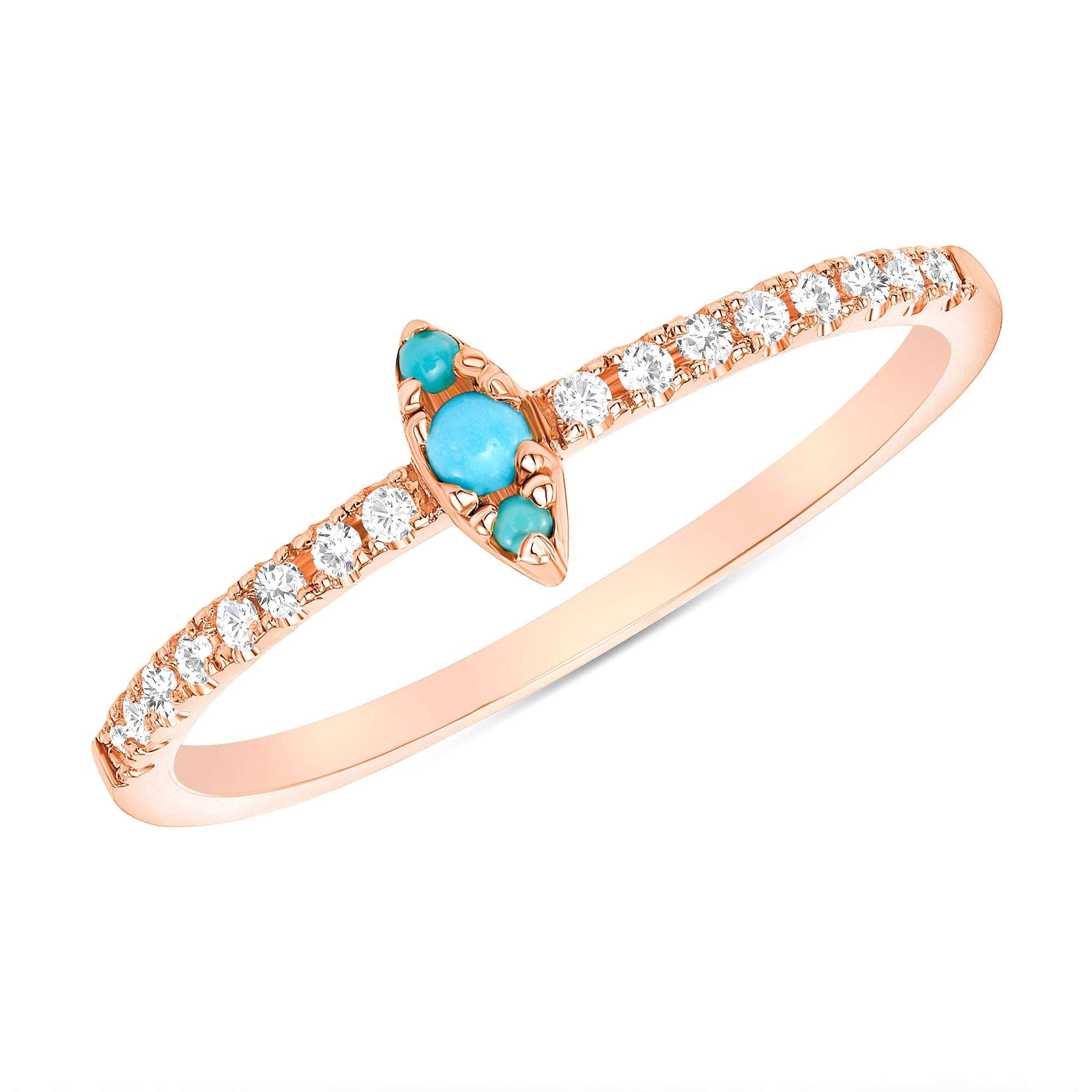 14K Gold Diamond & Turquoise Marquise Design Stackable Ring - Abtin & Company