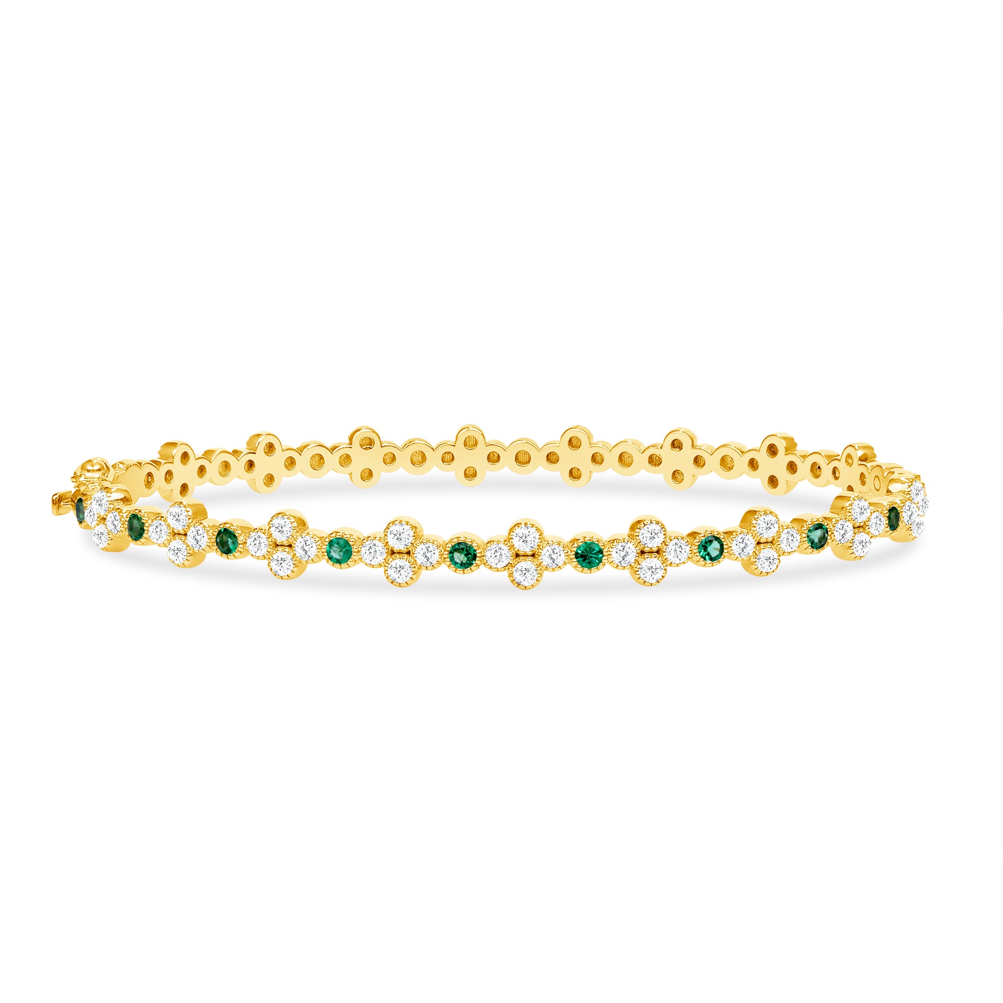 14K Gold Emerald & Diamond Clover Bangle - Abtin & Company