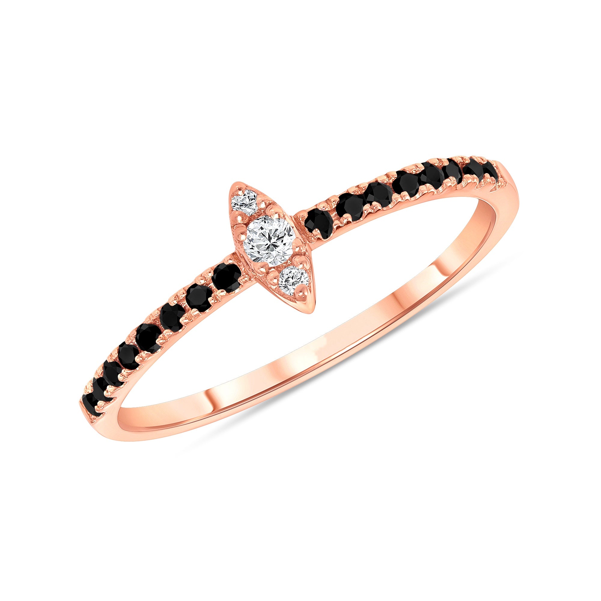 14K Gold Diamond & Black Diamond Marquise Design Stackable Ring - Abtin & Company