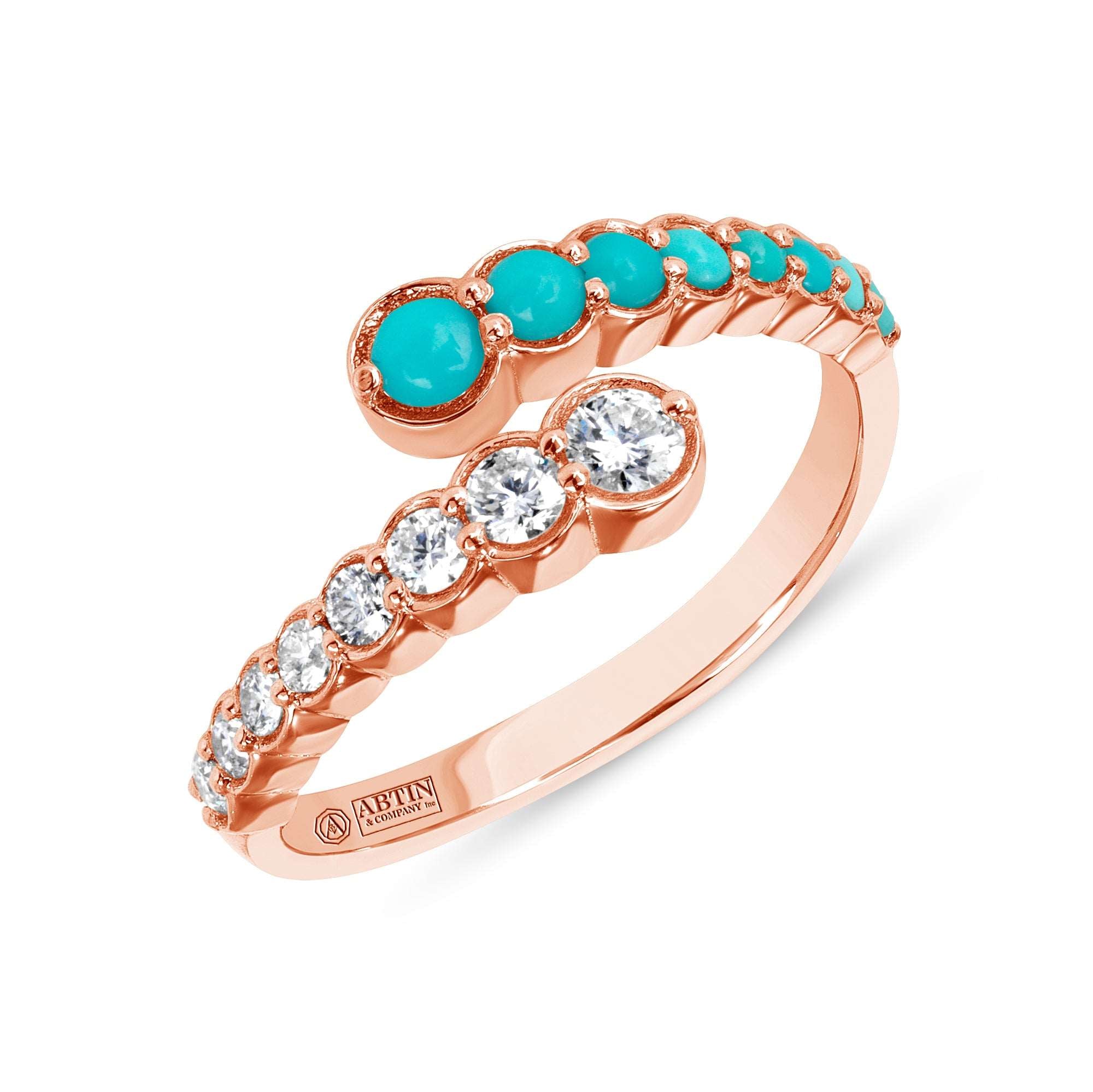 14K Gold Diamond & Turquoise Bezel Bypass Ring Band - Abtin & Company