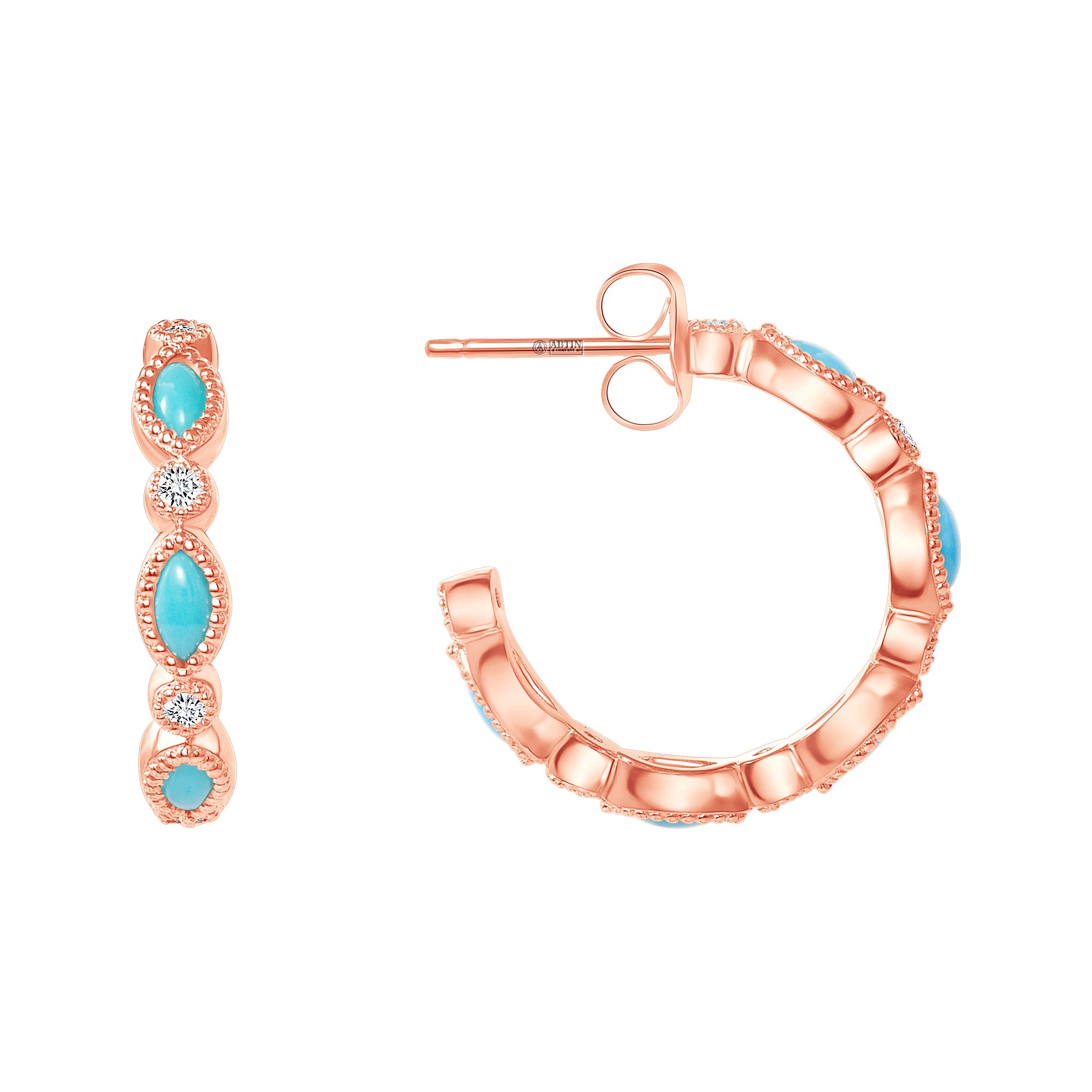 14K Gold Turquoise & Diamond Hoop - Abtin & Company