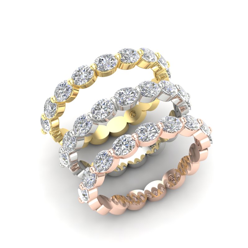 14K Gold Oval Cut Halfway Eternity East West Floating Set Lab Grown Diamond Wedding Band Ring - Abtin & Company