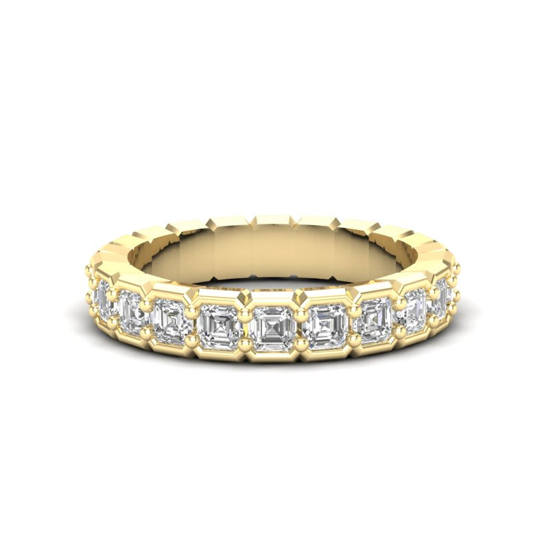 14K Gold Ascher Cut Halfway Eternity Half Bezel Set Lab Grown Diamond Wedding Band Ring - Abtin & Company