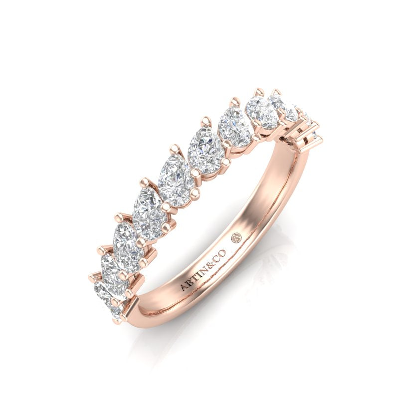 14K Gold Pear Cut Halfway Tilted Eternity Modern Prong Set Lab Grown Diamond Wedding Band Ring - Abtin & Company