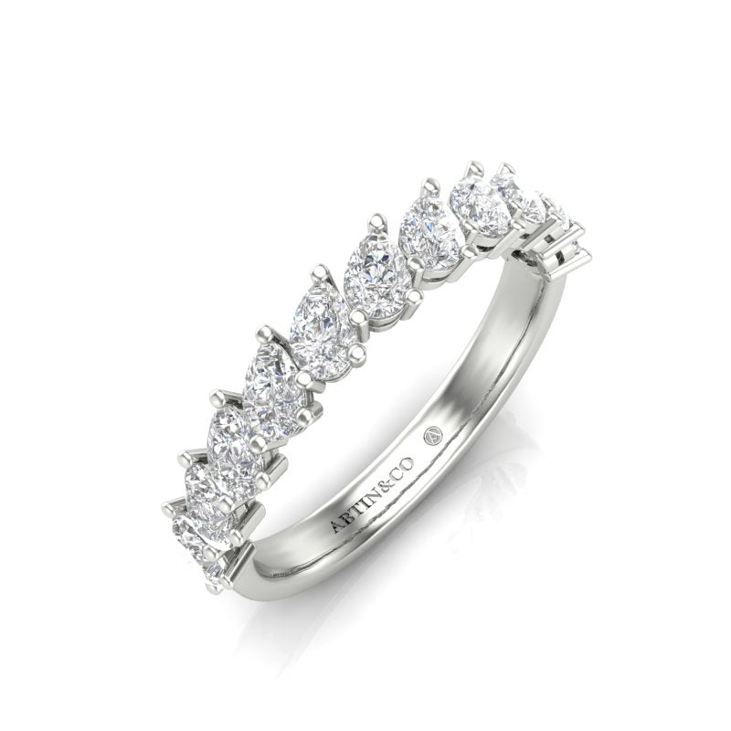 14K Gold Pear Cut Halfway Tilted Eternity Modern Prong Set Lab Grown Diamond Wedding Band Ring - Abtin & Company