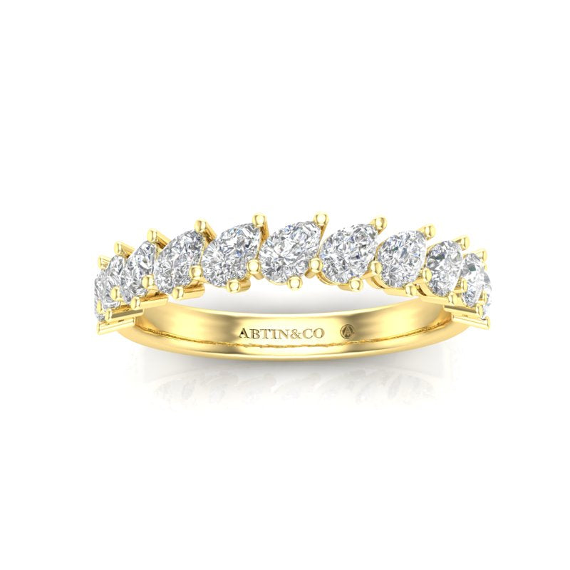 14K Gold Pear Cut Halfway Tilted Eternity Modern Prong Set Lab Grown Diamond Wedding Band Ring - Abtin & Company