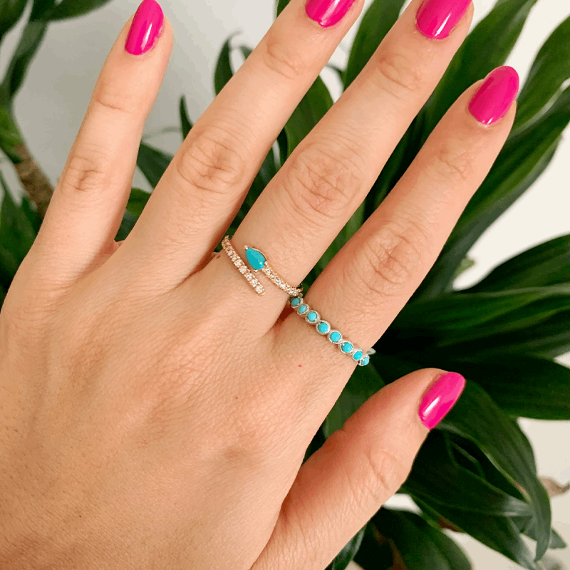 14K Diamond and Turquoise Bypass Stacking Ring - Abtin & Company