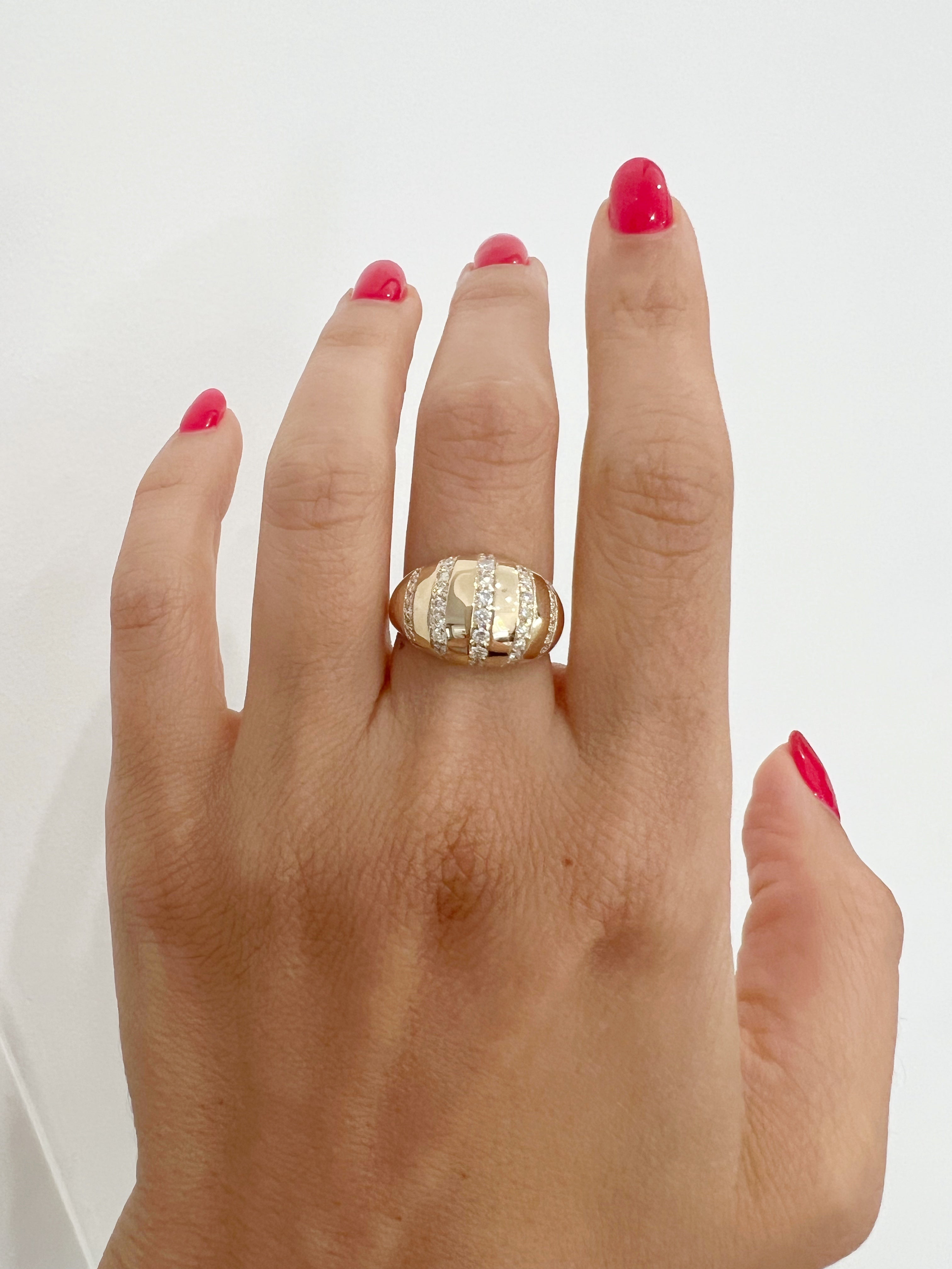 14K Yellow Gold Five Rows Diamond Stripe Dome Ring - Abtin & Company