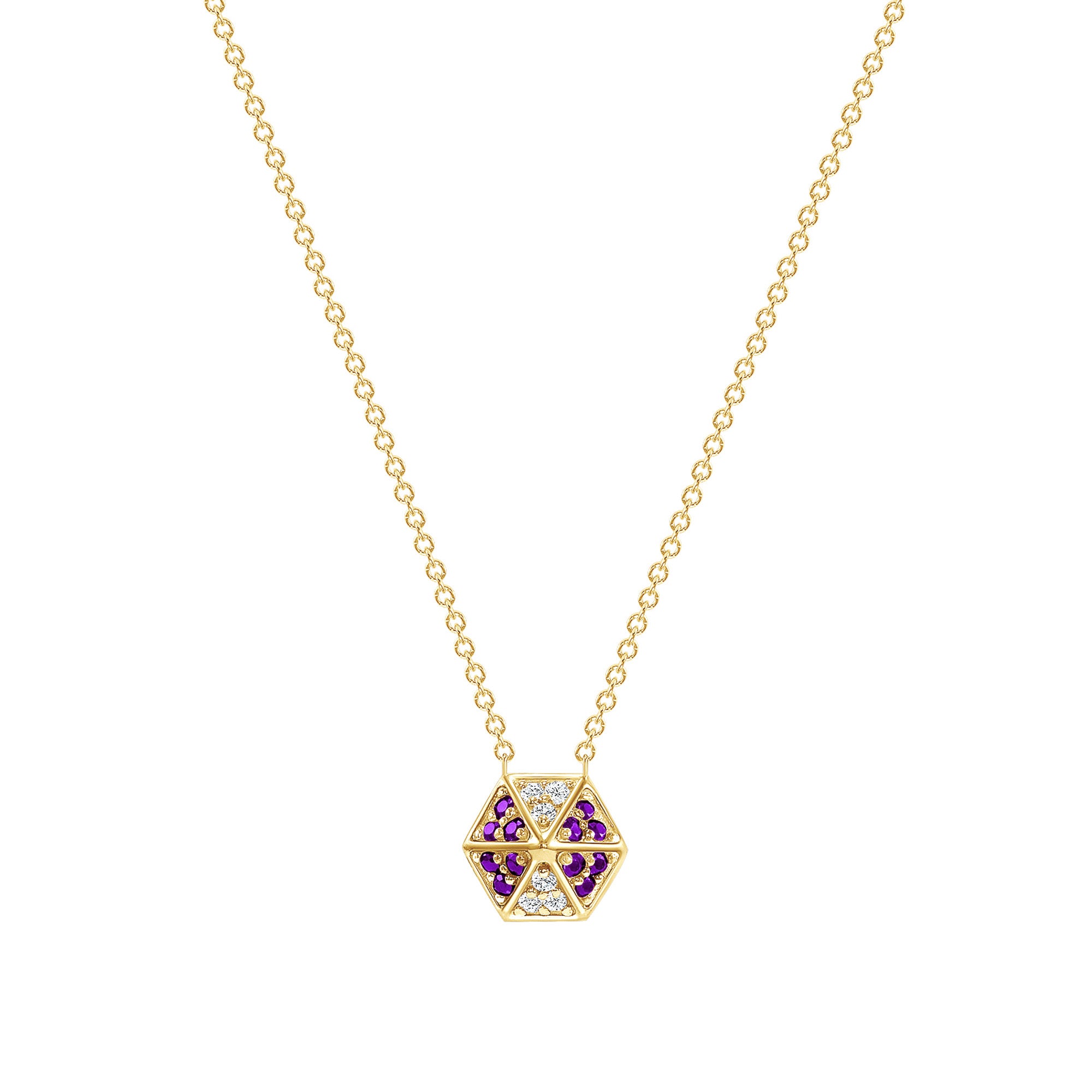 14k Gold Hexagon Diamond & Amethyst Necklace - Abtin & Company
