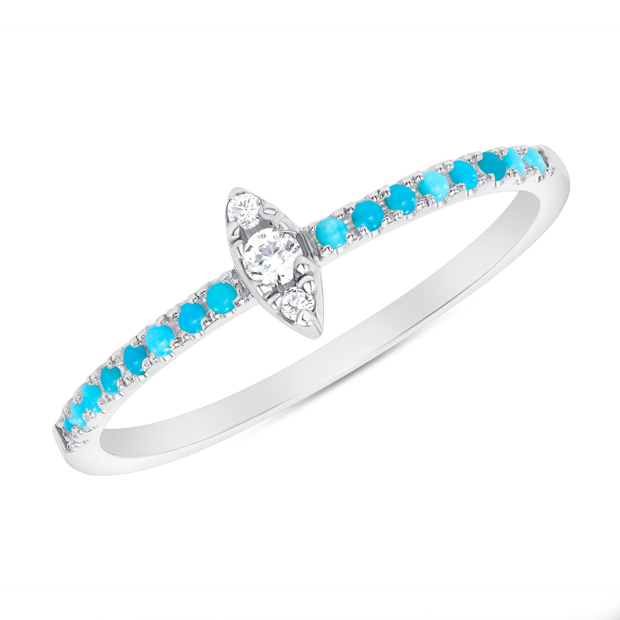 14K Gold Diamond & Turquoise Marquise Design Stackable Ring - Abtin & Company