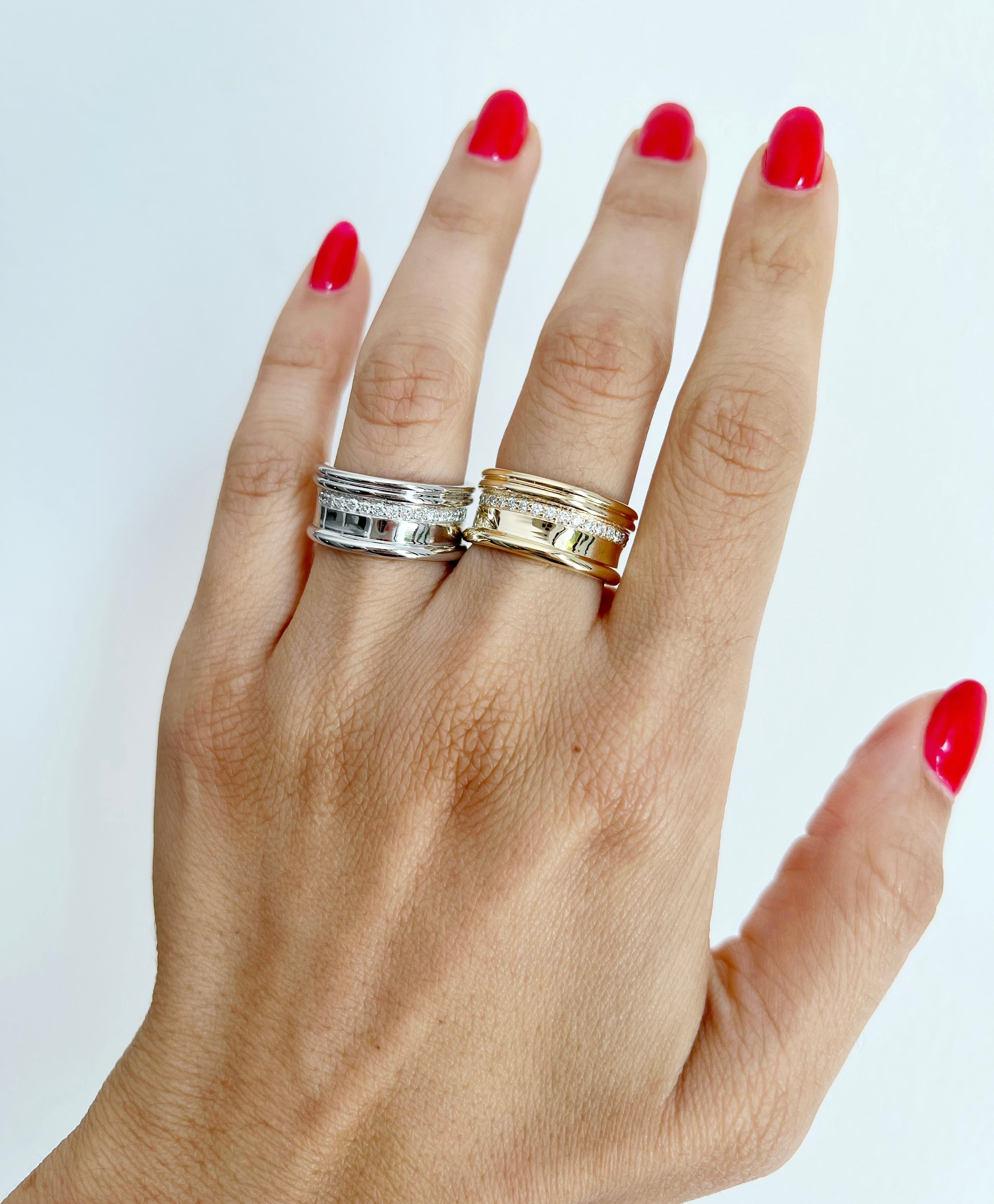 14K Gold Modern Open Cigar Diamond Ring - Abtin & Company