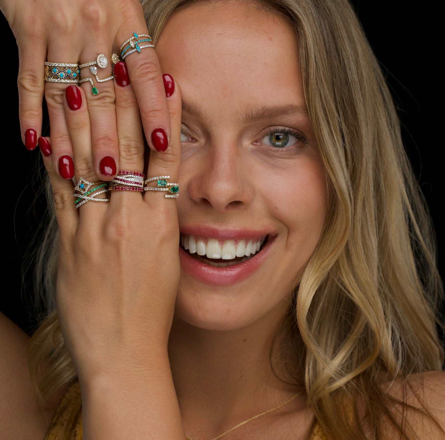 14K Gold Diamond & Emerald Criss-Cross Ring - Abtin & Company