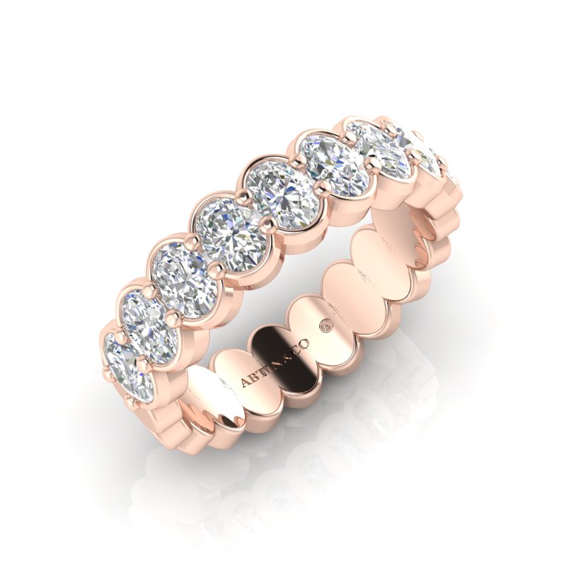 14K Gold Oval Cut Halfway Eternity Half Bezel Set Lab Grown Diamond Wedding Band Ring - Abtin & Company