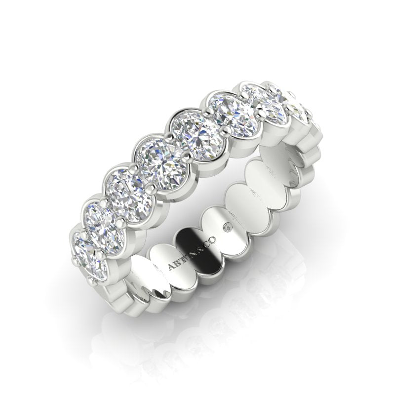 14K Gold Oval Cut Halfway Eternity Half Bezel Set Lab Grown Diamond Wedding Band Ring - Abtin & Company