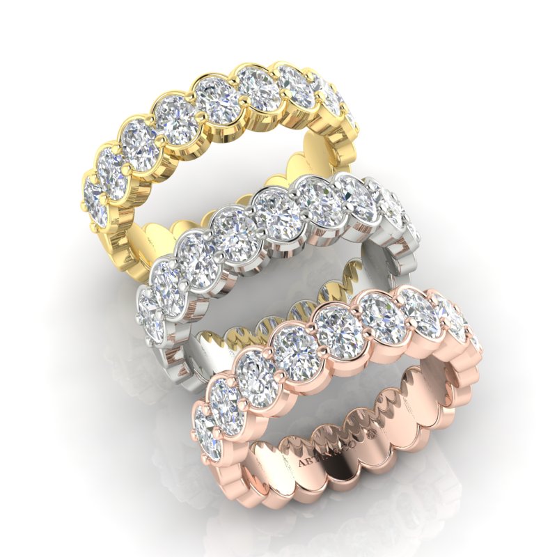 14K Gold Oval Cut Halfway Eternity Half Bezel Set Lab Grown Diamond Wedding Band Ring - Abtin & Company