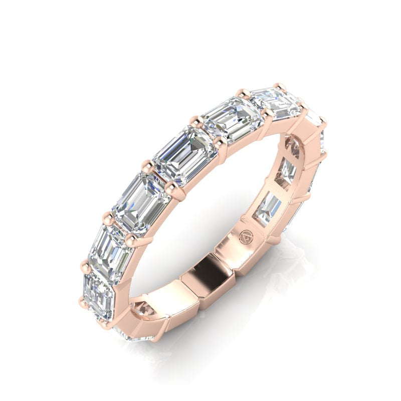 14K Gold Emerald Cut Three Quarter Way East West Eternity Prong Set Lab Grown Diamond Wedding Band Ring - Abtin & Company