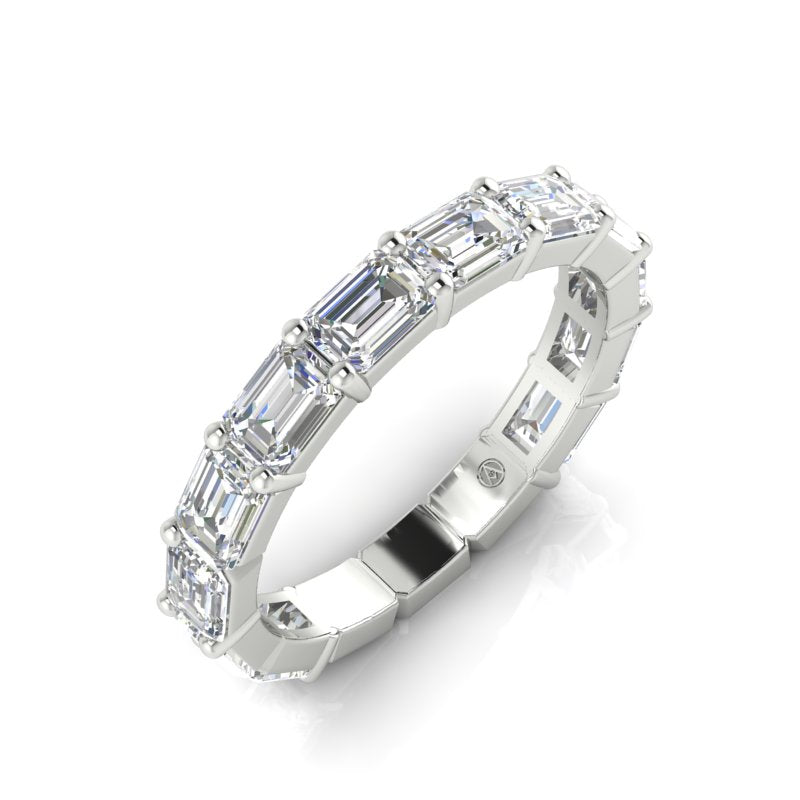 14K Gold Emerald Cut Three Quarter Way East West Eternity Prong Set Lab Grown Diamond Wedding Band Ring - Abtin & Company