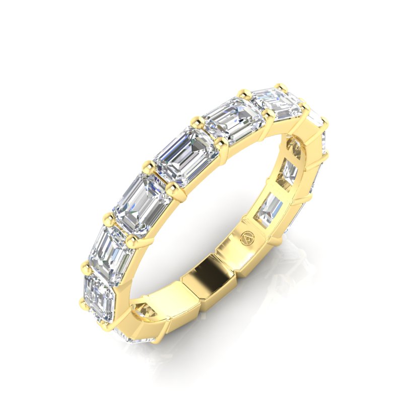 14K Gold Emerald Cut Three Quarter Way East West Eternity Prong Set Lab Grown Diamond Wedding Band Ring - Abtin & Company