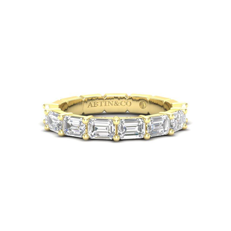 14K Gold Emerald Cut Halfway East West Eternity Prong Set Lab Grown Diamond Wedding Band Ring - Abtin & Company