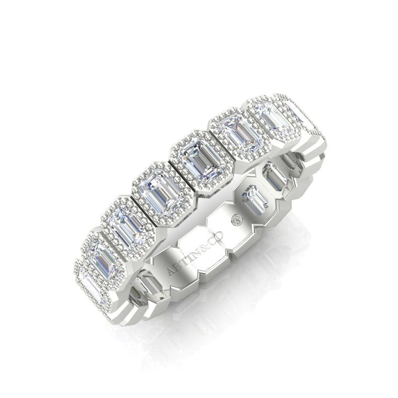 14K Gold Emerald Cut Three Quarter Way Vertical Eternity Milgrain Bezel Set Lab Grown Diamond Wedding Band Ring - Abtin & Company