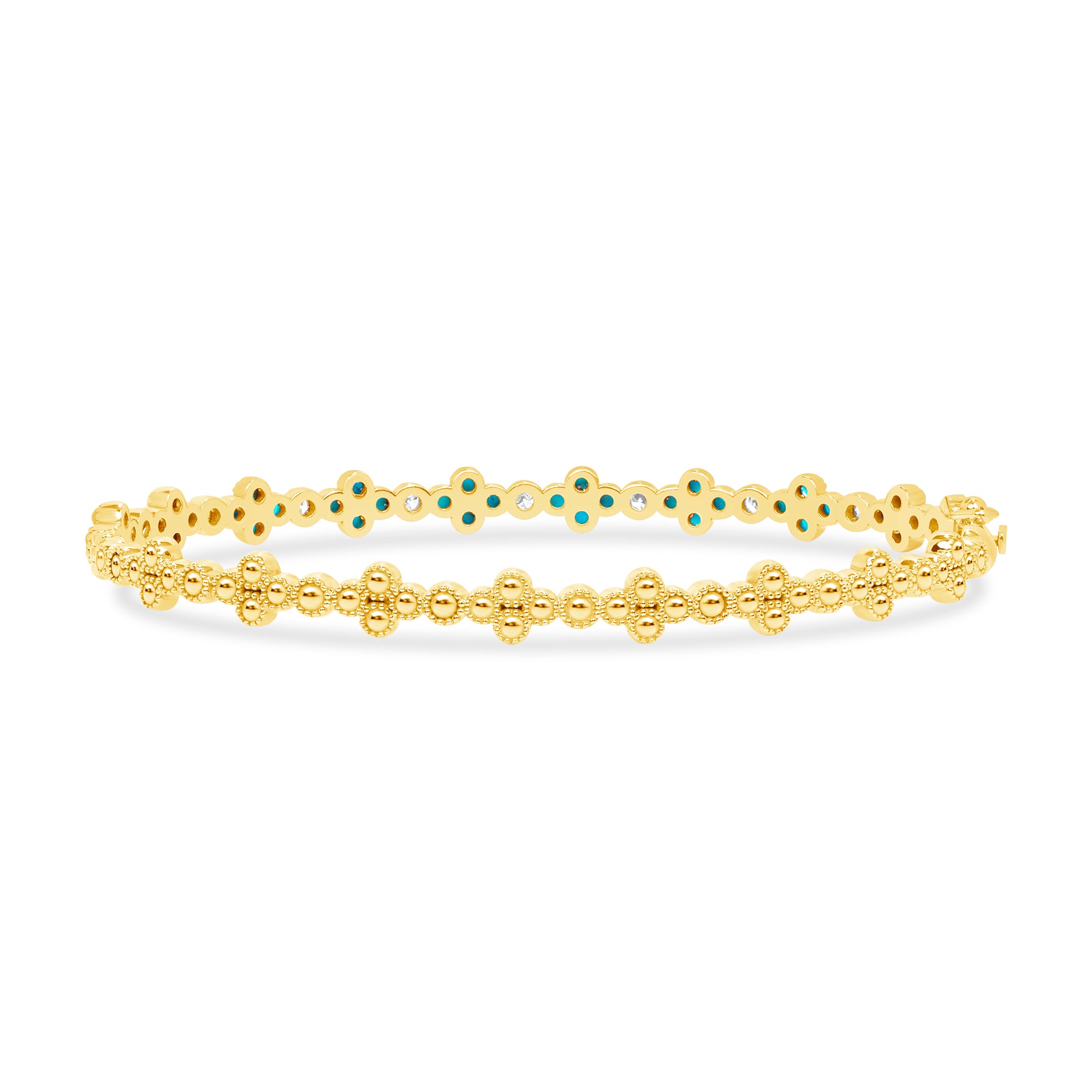 14K Gold Emerald & Diamond Clover Bangle - Abtin & Company