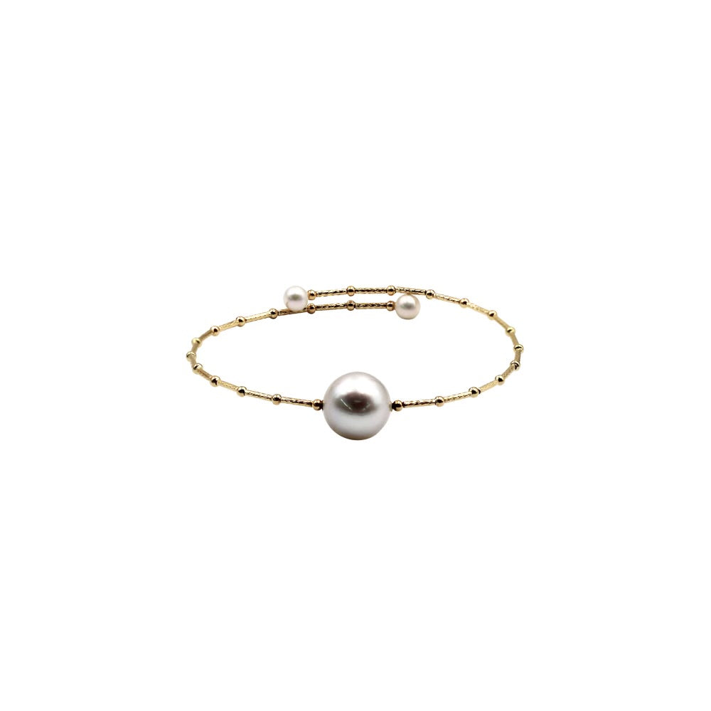 18K Gold White Pearl Bangle - Abtin & Company