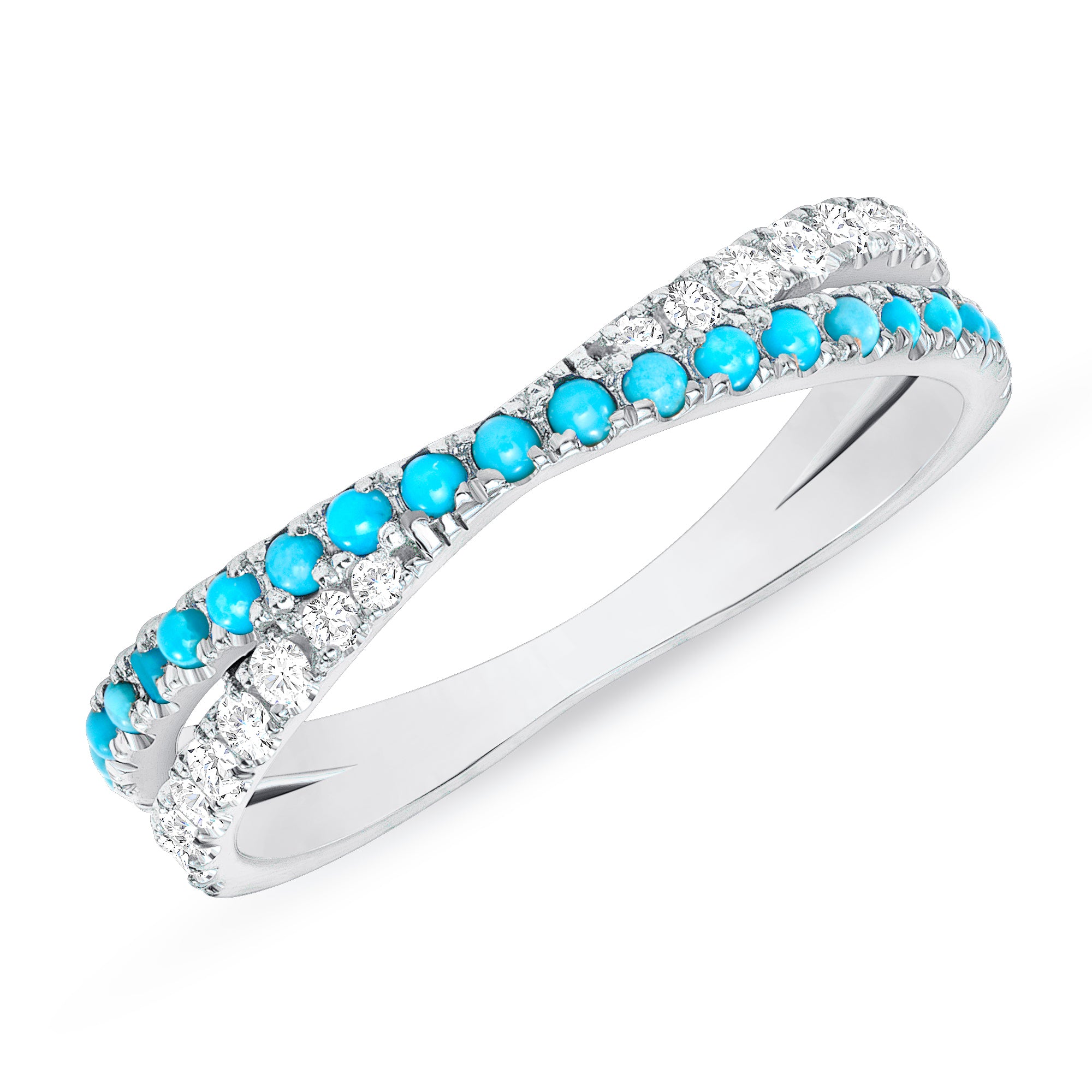 14K Yellow Gold Diamond & Turquoise Criss-Cross Band - Abtin & Company
