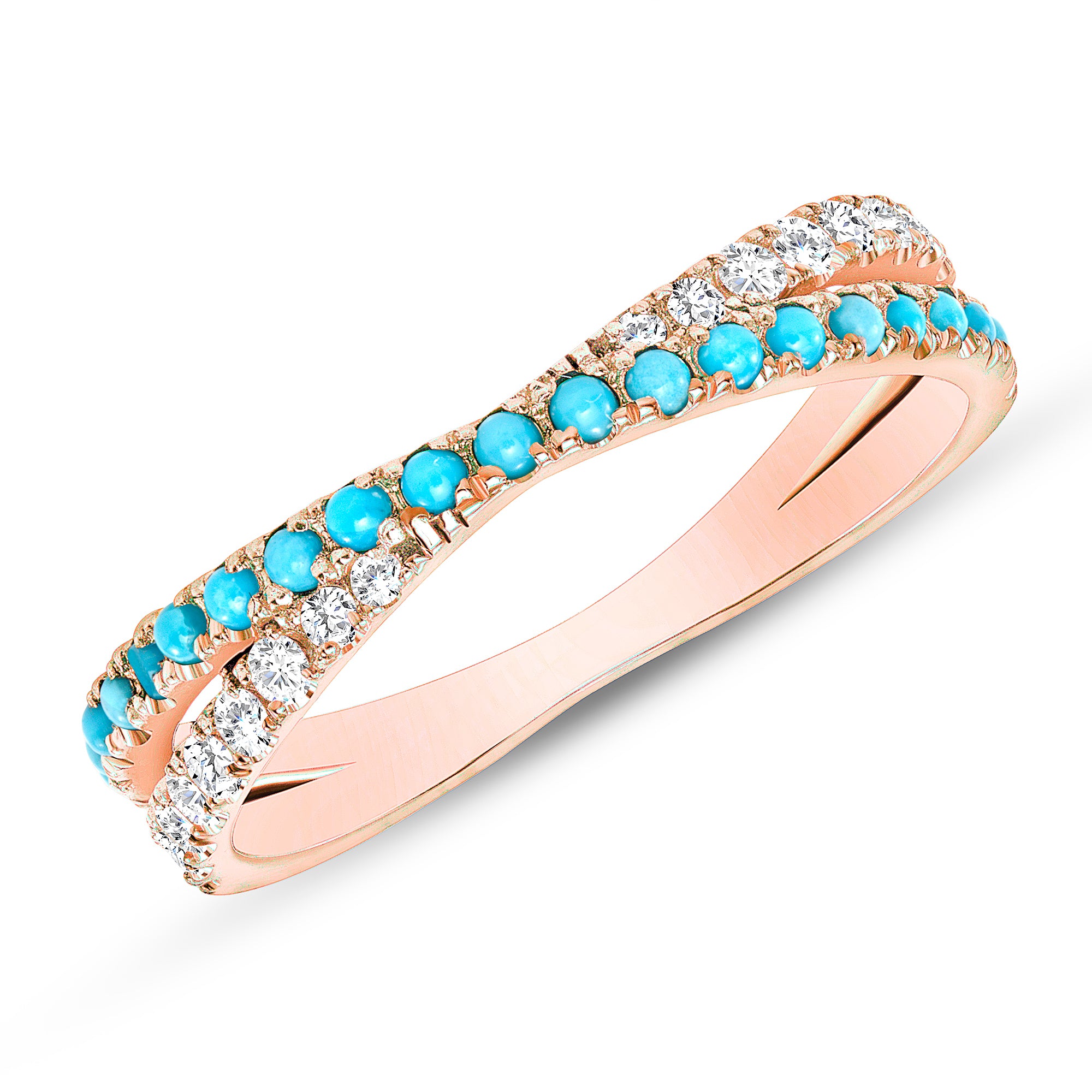 14K Yellow Gold Diamond & Turquoise Criss-Cross Band - Abtin & Company