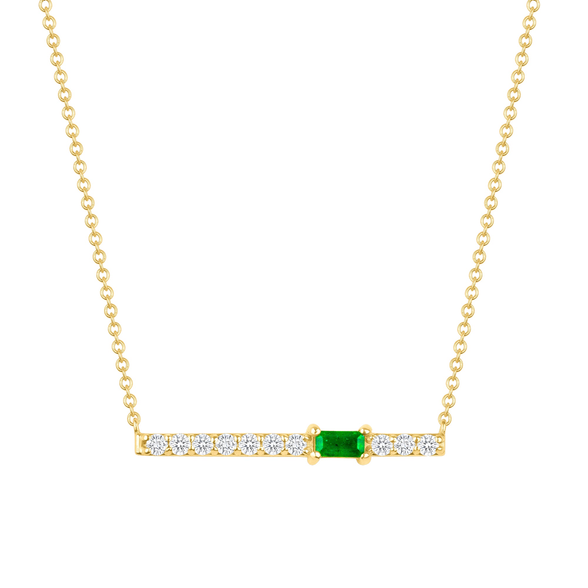 14K Gold Diamond and Emerald Bar Pendant - Abtin & Company