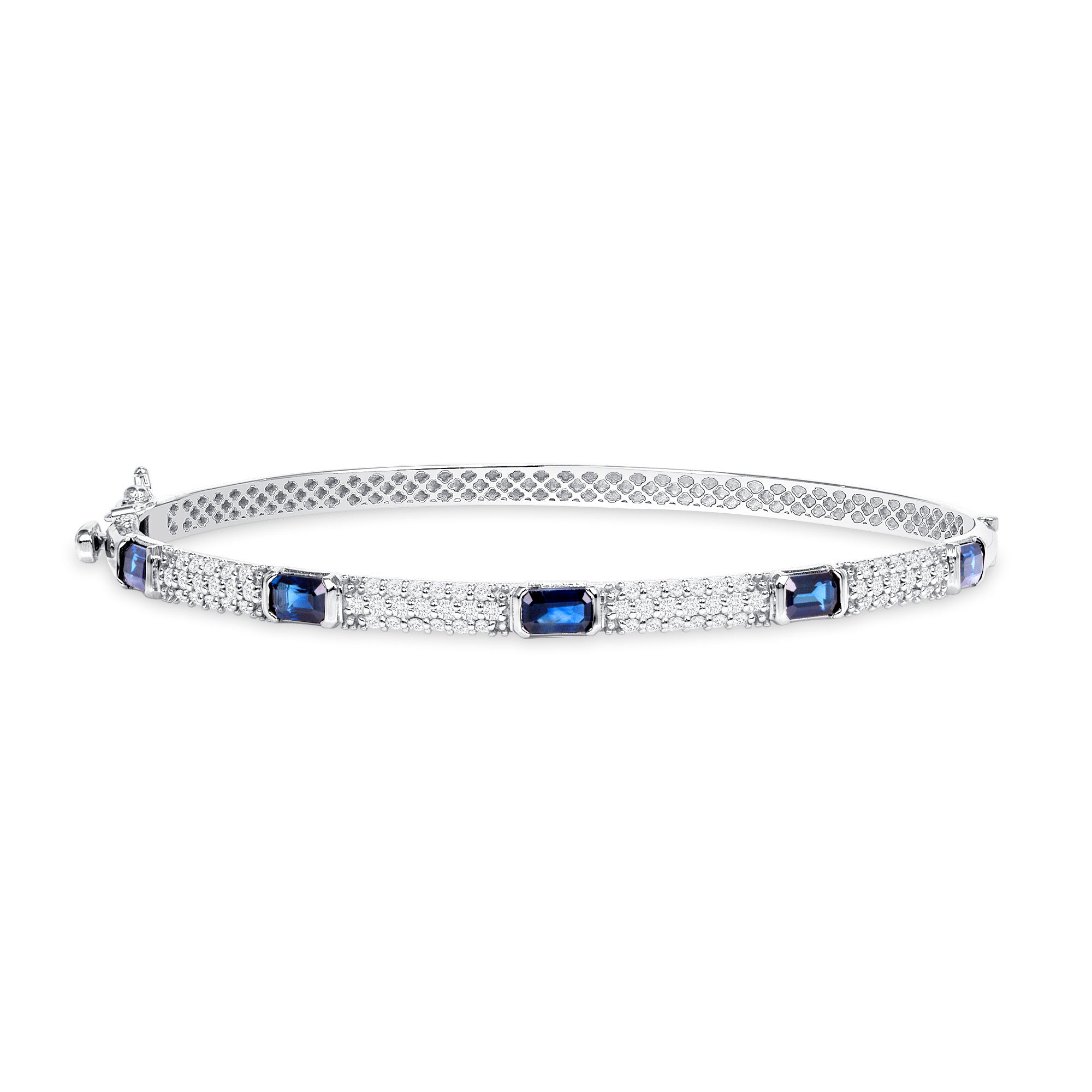 14K Gold Blue Sapphire and Diamond Bangle - Abtin & Company
