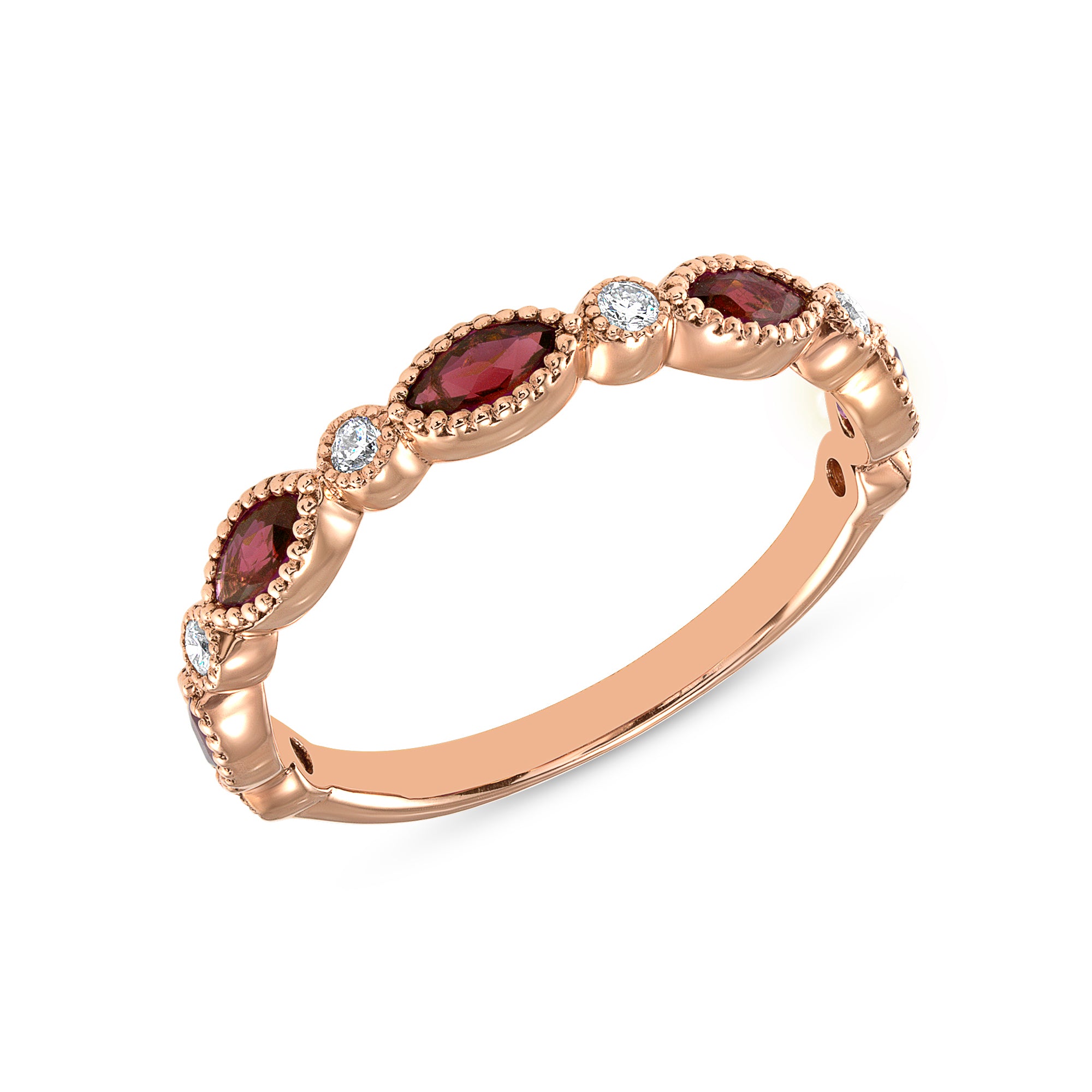 14K Rose Gold Marquise Ruby & Diamond Bead & Eye Stacking Band - Abtin & Company