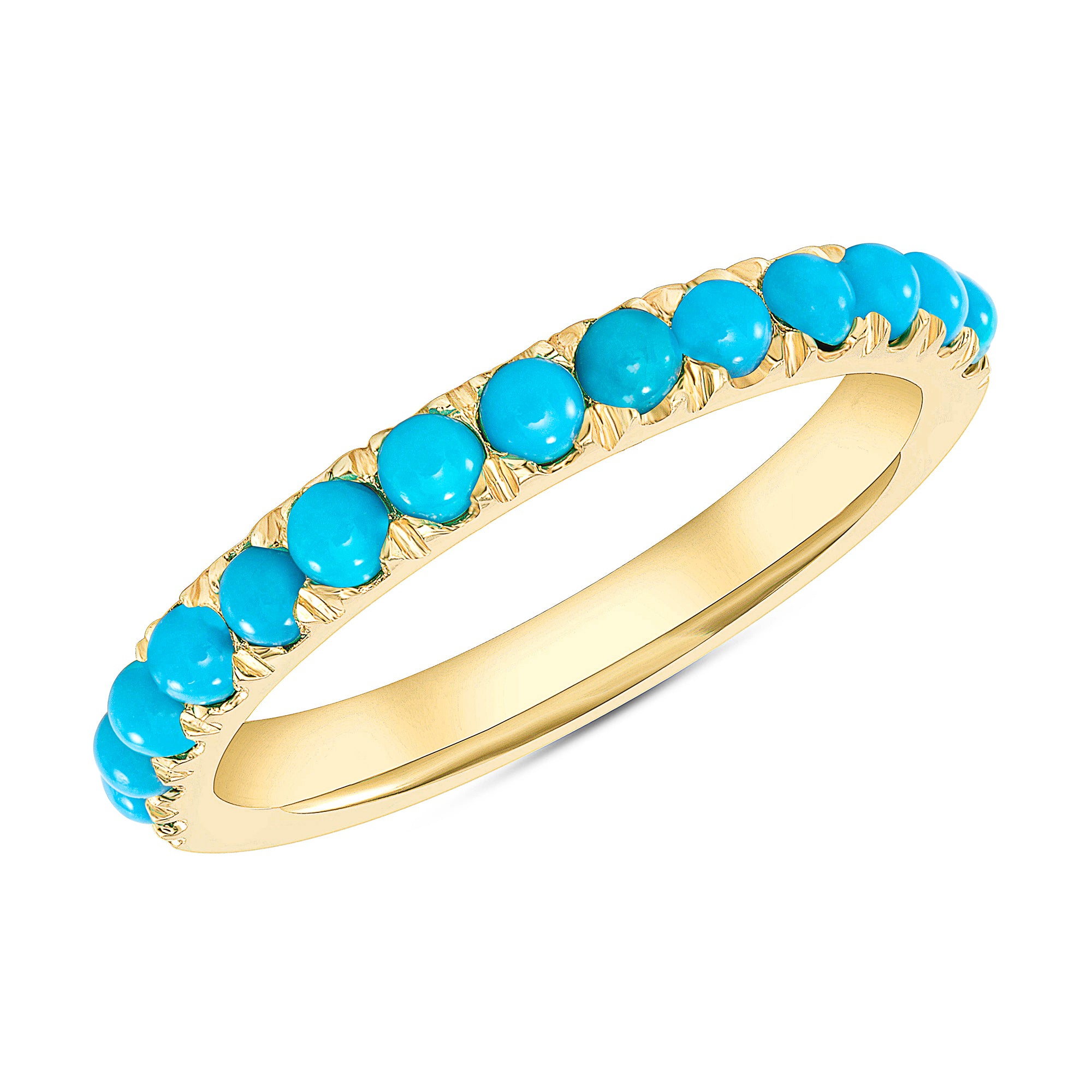 14K Gold Halfway Eternity Turquoise Stackable Band - Abtin & Company