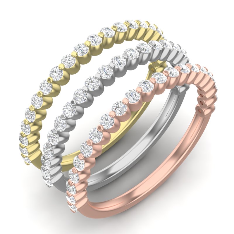 14K Gold Round Halfway Eternity Floating Set Lab Grown Diamond Wedding Band Ring - Abtin & Company 