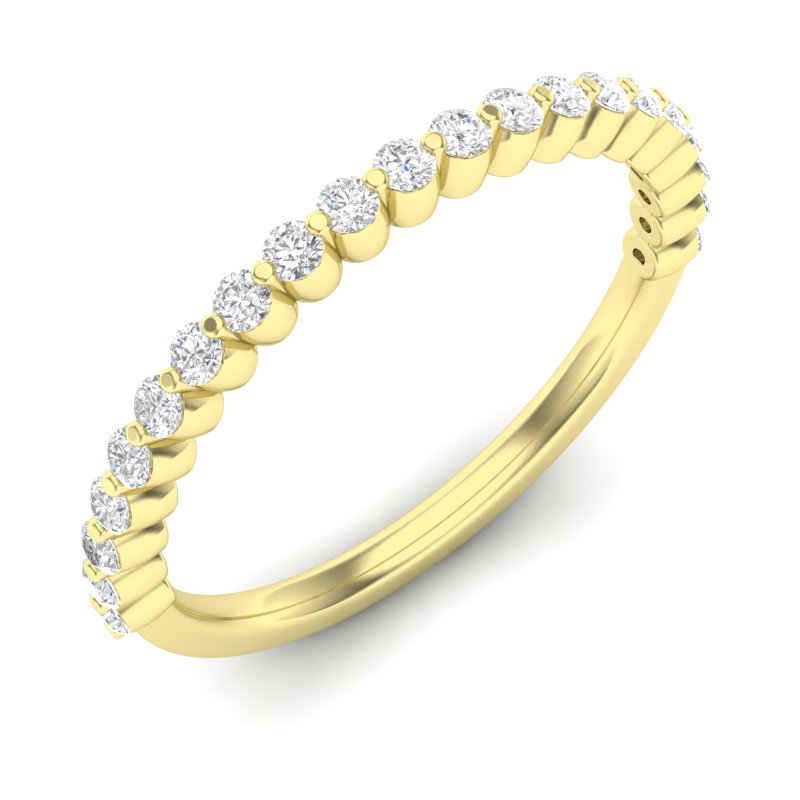 14K Gold Round Halfway Eternity Floating Set Lab Grown Diamond Wedding Band Ring - Abtin & Company 