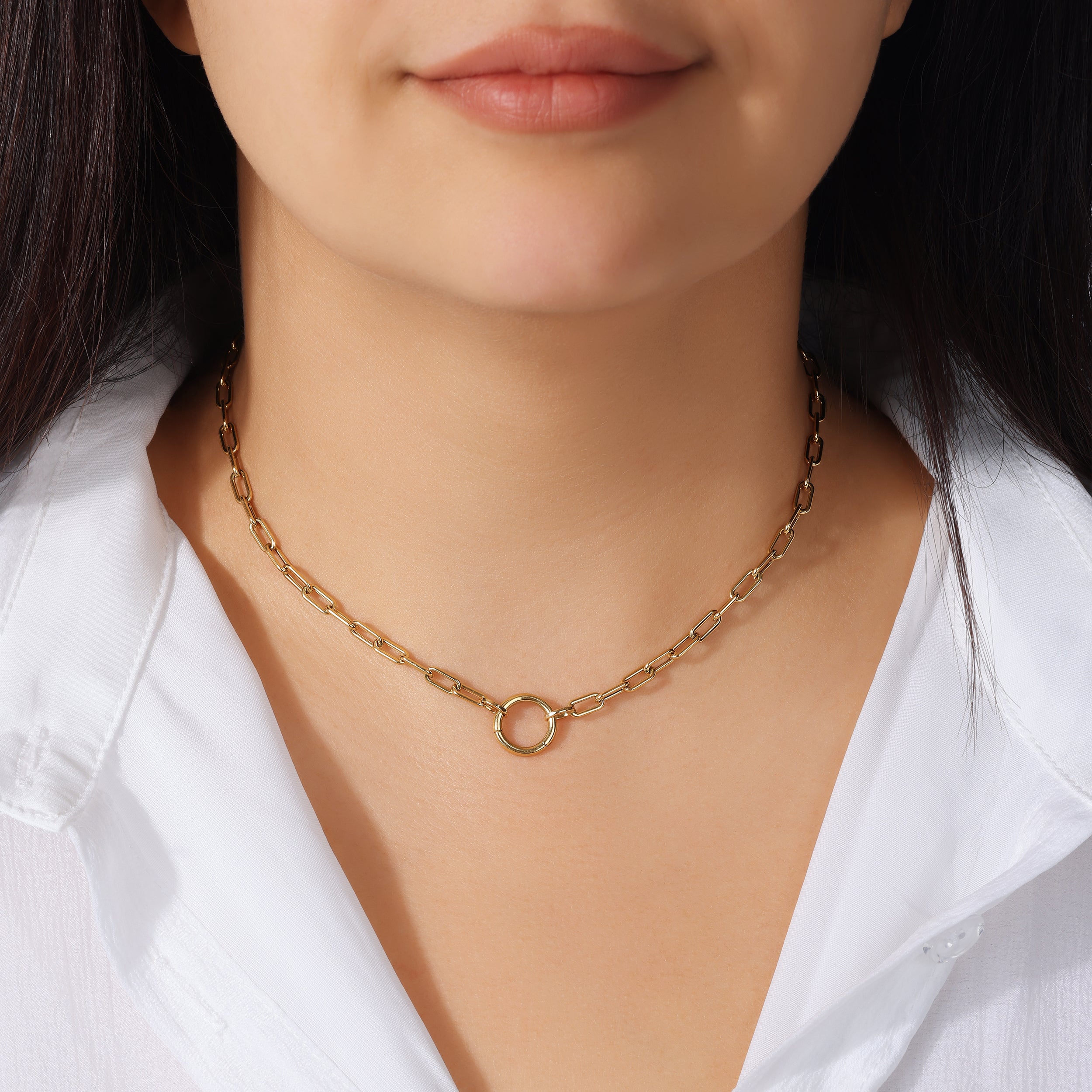 14K Gold Chunky Paperclip Chain Charm Necklace
