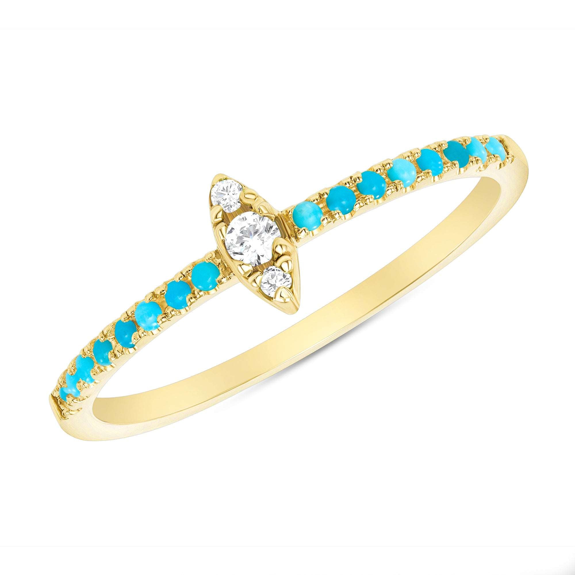 14K Gold Diamond & Turquoise Marquise Design Stackable Ring - Abtin & Company 