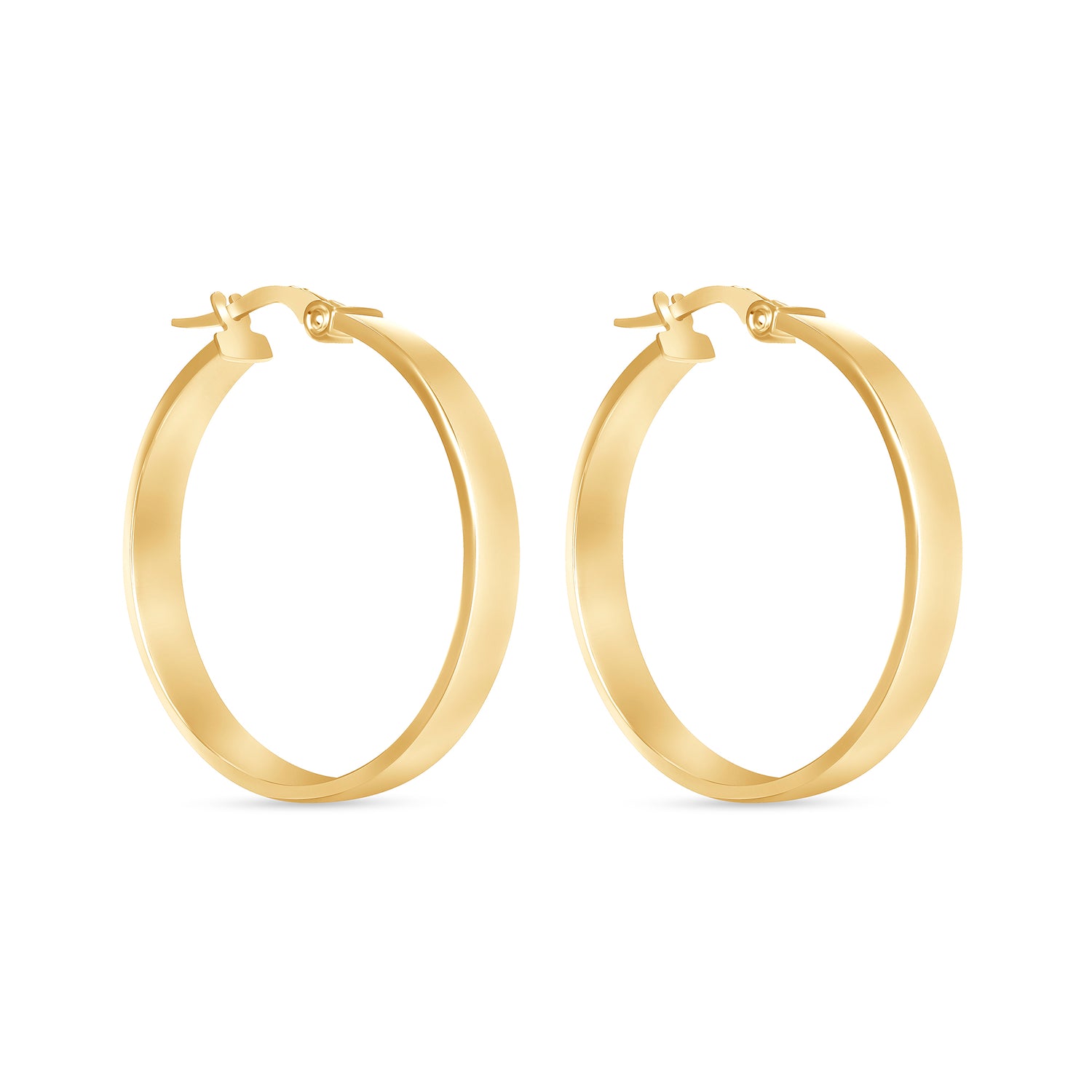 14K Gold Large Wide Flat Hoop Earrings
