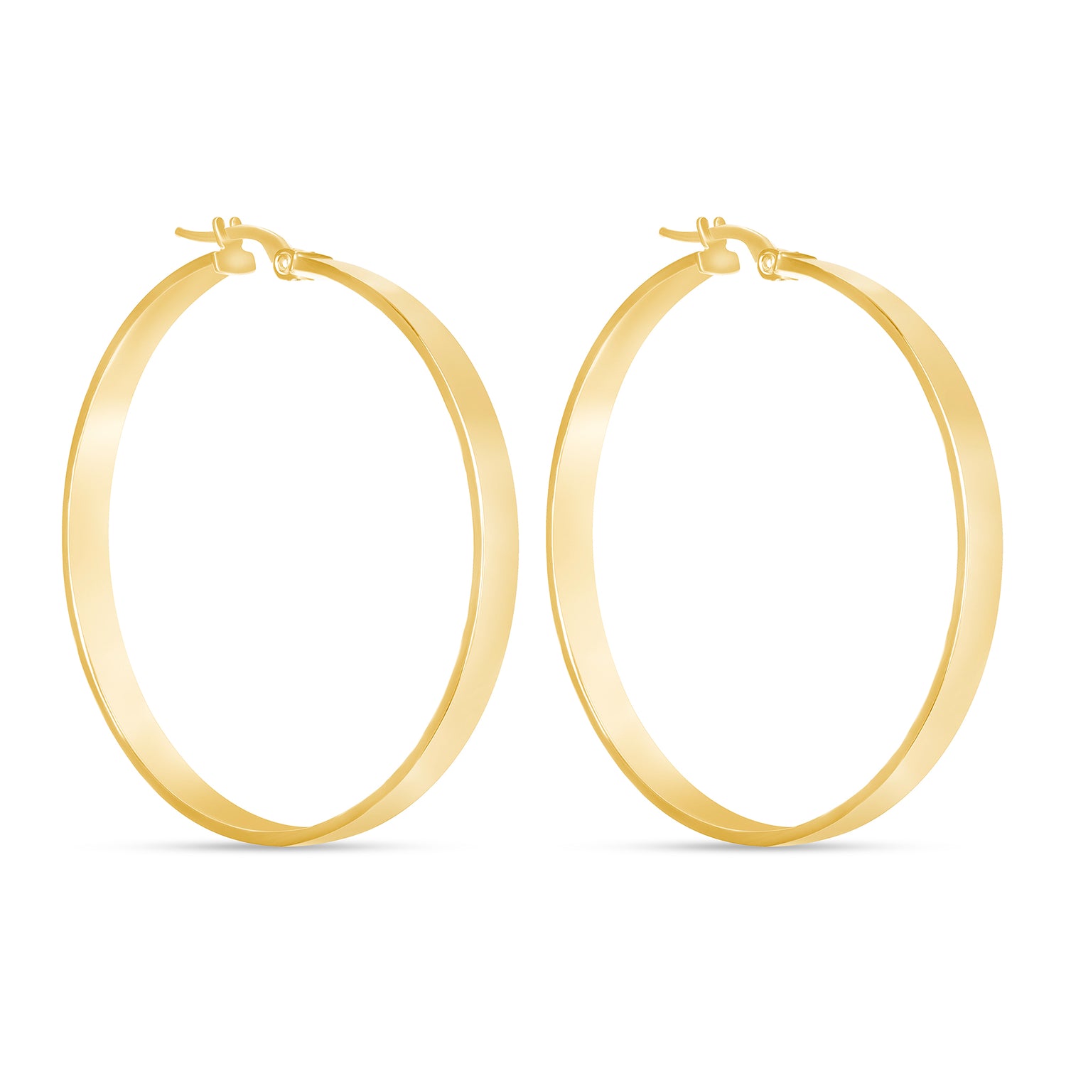 14K Gold Large Flat Tube Hoop Earrings