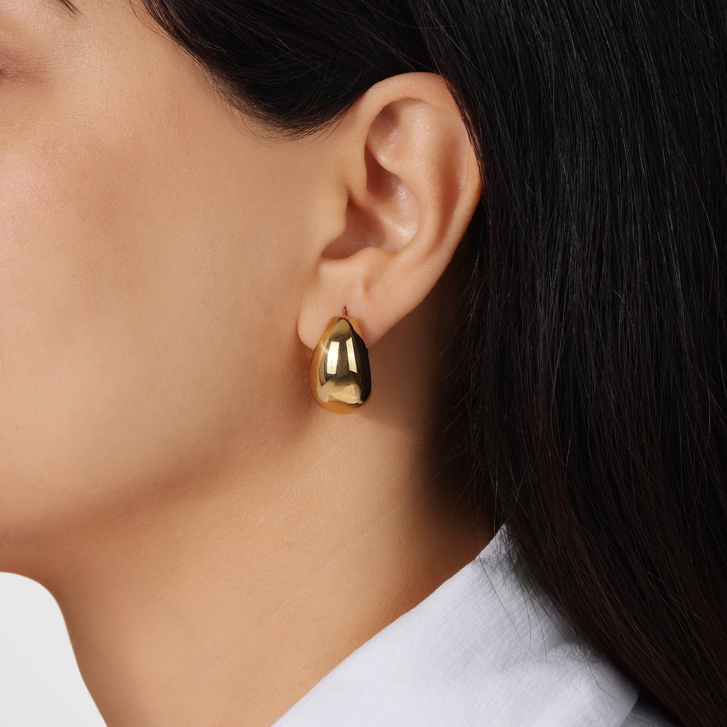 14K Gold Chunky Teardrop Hoop Earrings