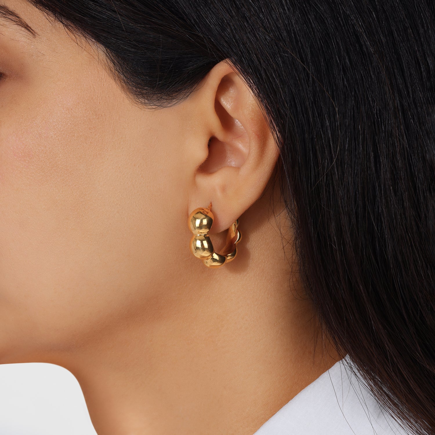 14K Gold Puffy Croissant Hoops