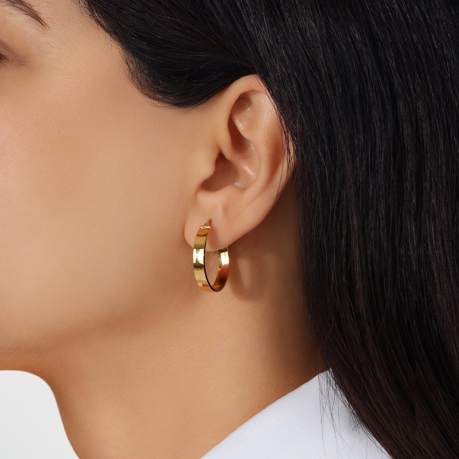 14K Gold Medium Flat Hoop Earrings