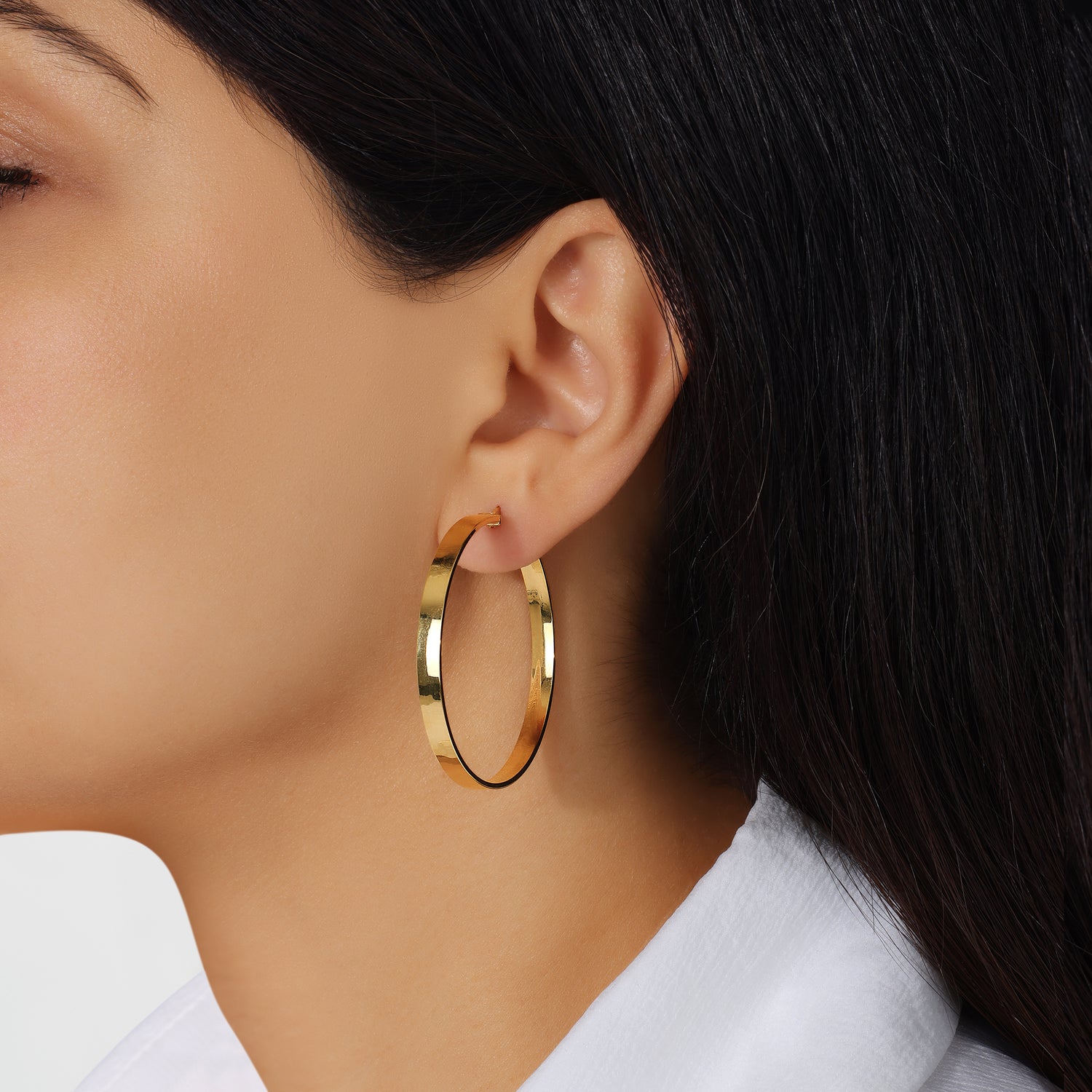 14K Gold Large Flat Tube Hoop Earrings