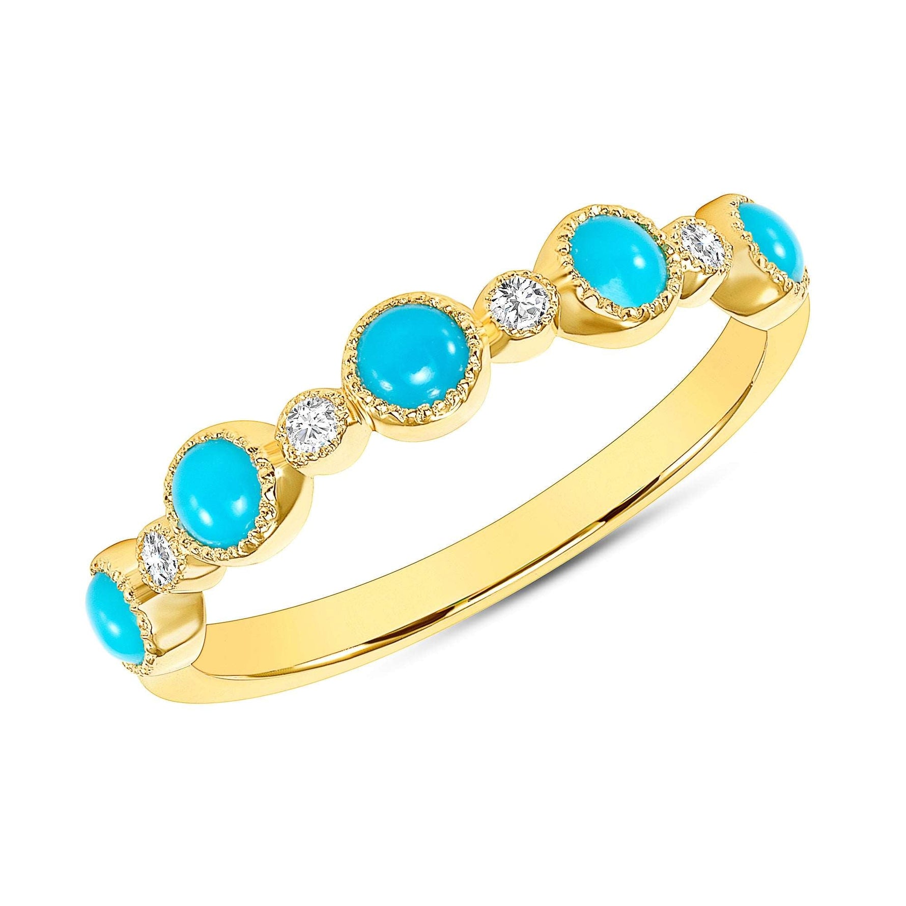 14k Alternate Diamond and Turquoise Bezel Set Stackable Ring Band Ring ABB-104.1-TQD GGDB-104.1-TQD - Abtin & Co.