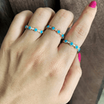 14k Alternate Diamond and Turquoise Bezel Set Stackable Ring Band Ring ABB-104.1-TQD GGDB-104.1-TQD - Abtin & Co.