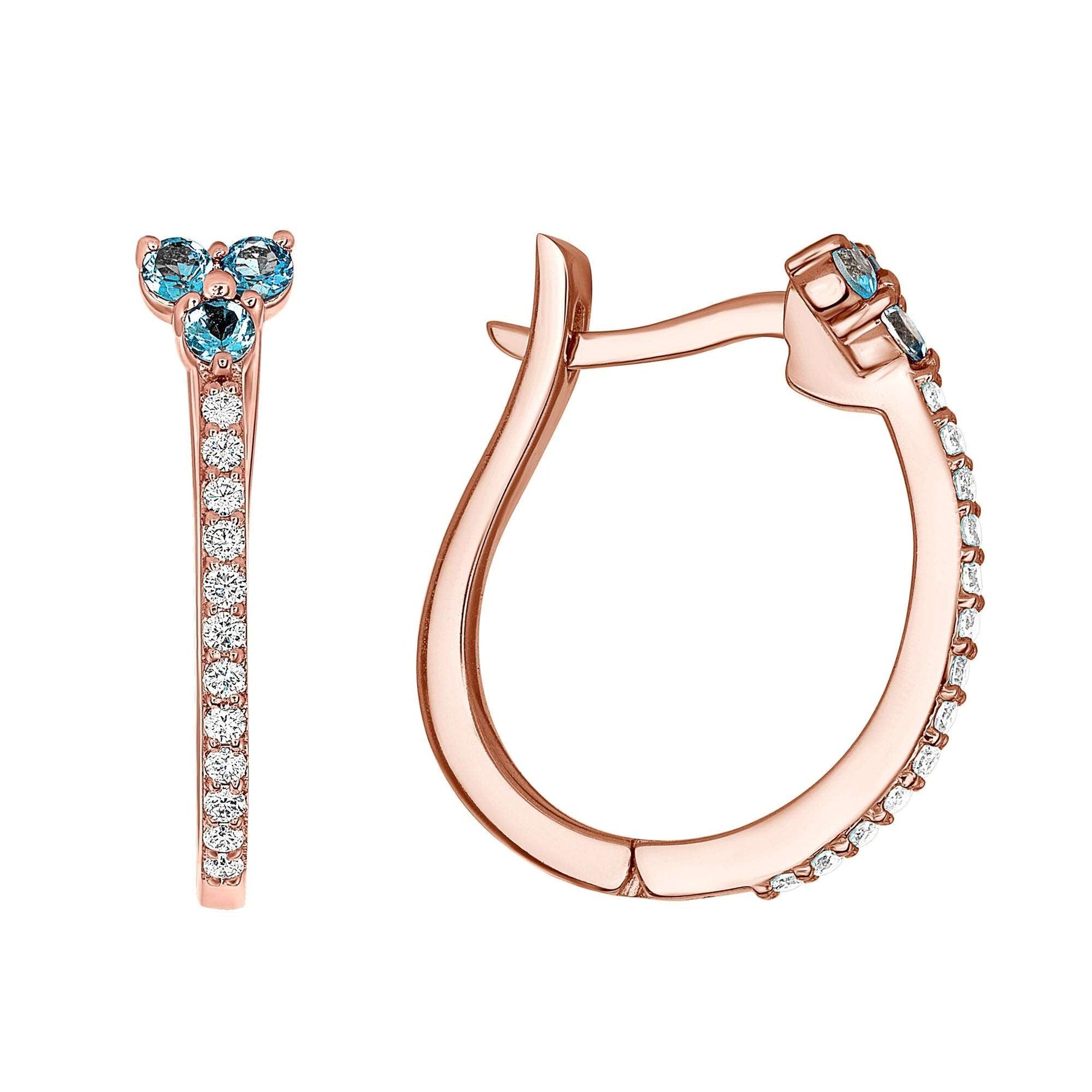 14k Diamond and Aquamarine Flower Huggie Earring ABH-101.1R-AQD  - Abtin & Co.